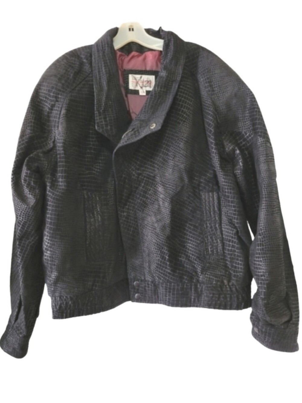 Pelle Studio Vintage 80s Black Leather Lined Croc Embossed Bomber Jacket Large